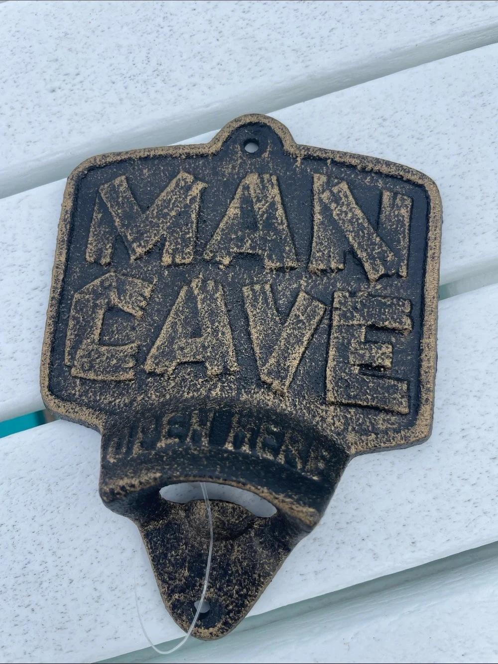 MAN CAVE Wall-Mount Bottle Opener - Distressed Black/Gold